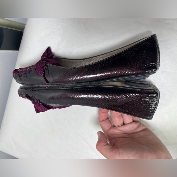 Maloles Zoe Ballet Flat in Plum Patent Sz 38 Made in Spain Ribbon Bow Detail - Picture 5 of 12
